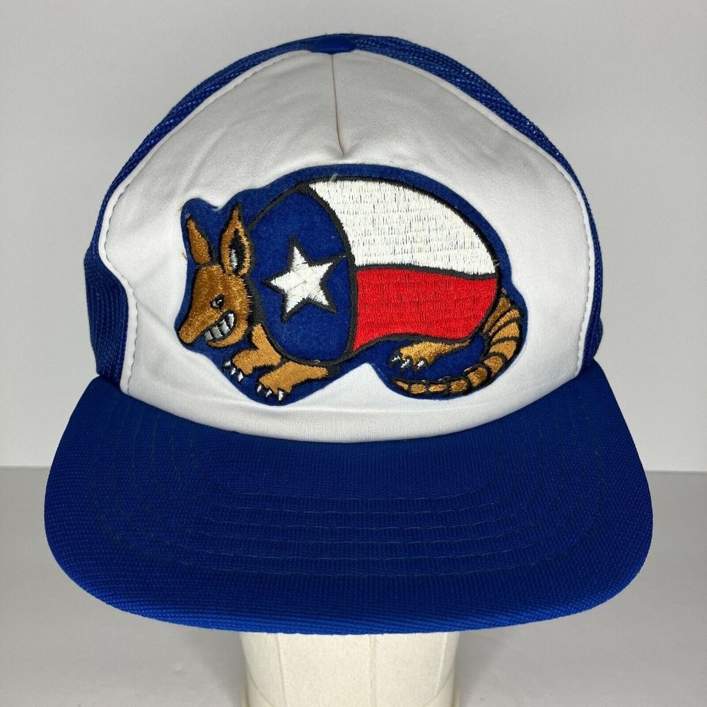 Vintage Armadillo Texas Blue Mesh Trucker Hat